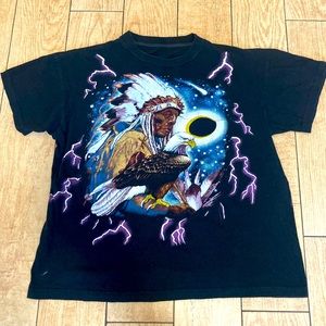 Vintage Single Stitch 90s American Thunder Double Sided Native American Eagle L